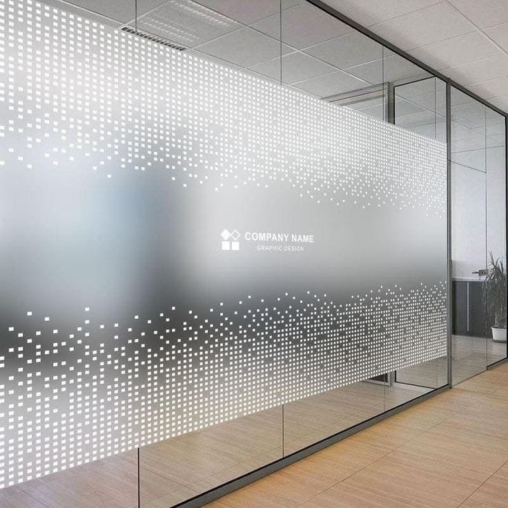 Dotted frosted office film with central logo sample