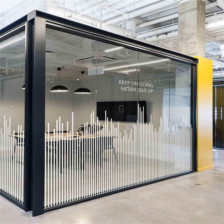 Premium glass office room with vertical frosted line pattern
